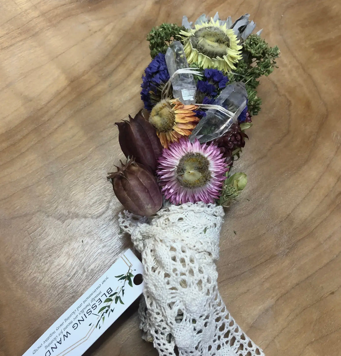 Crystals & Lace Floral Sage Wand